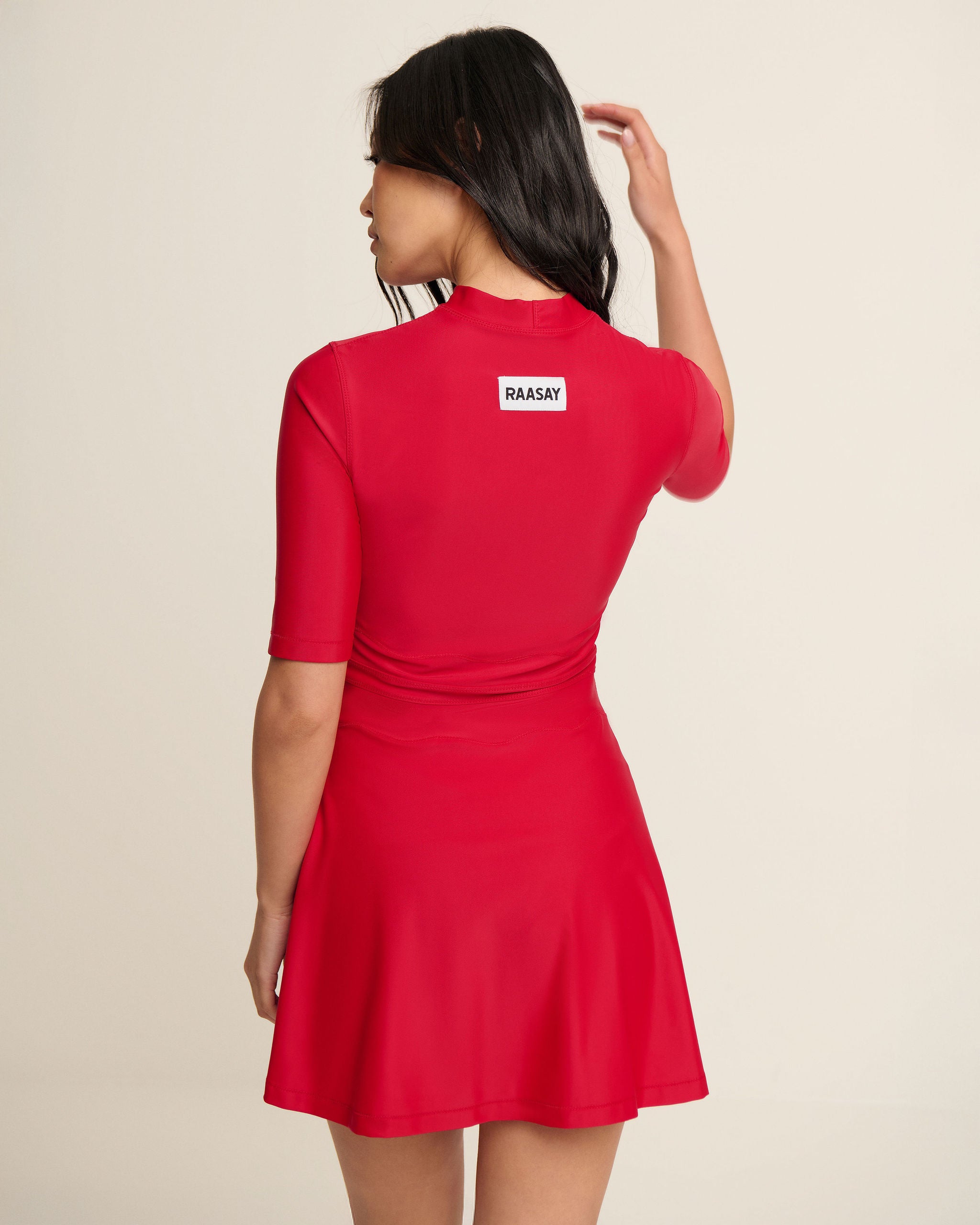 Waved Waist Dress - Red