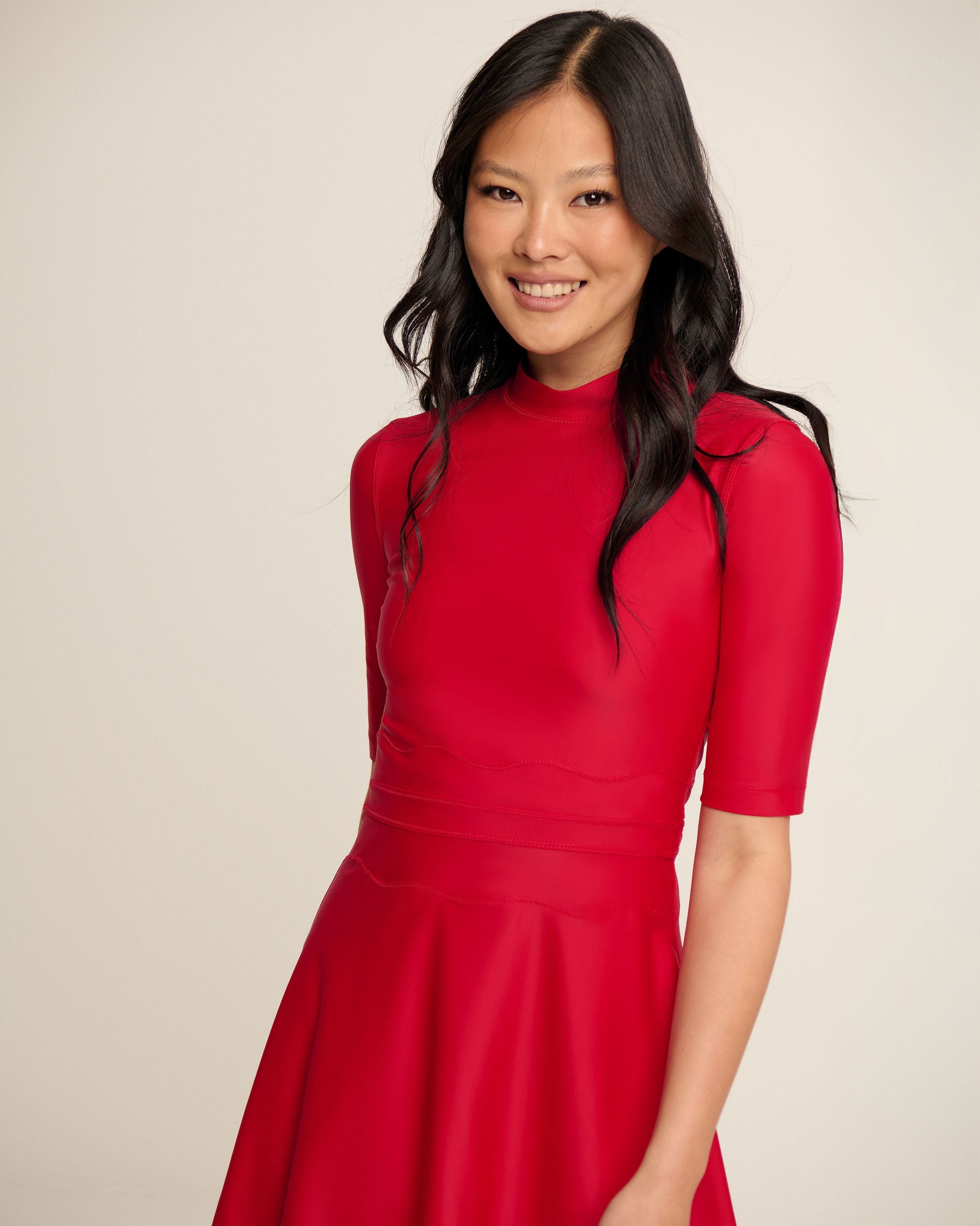 Waved Waist Dress - Red