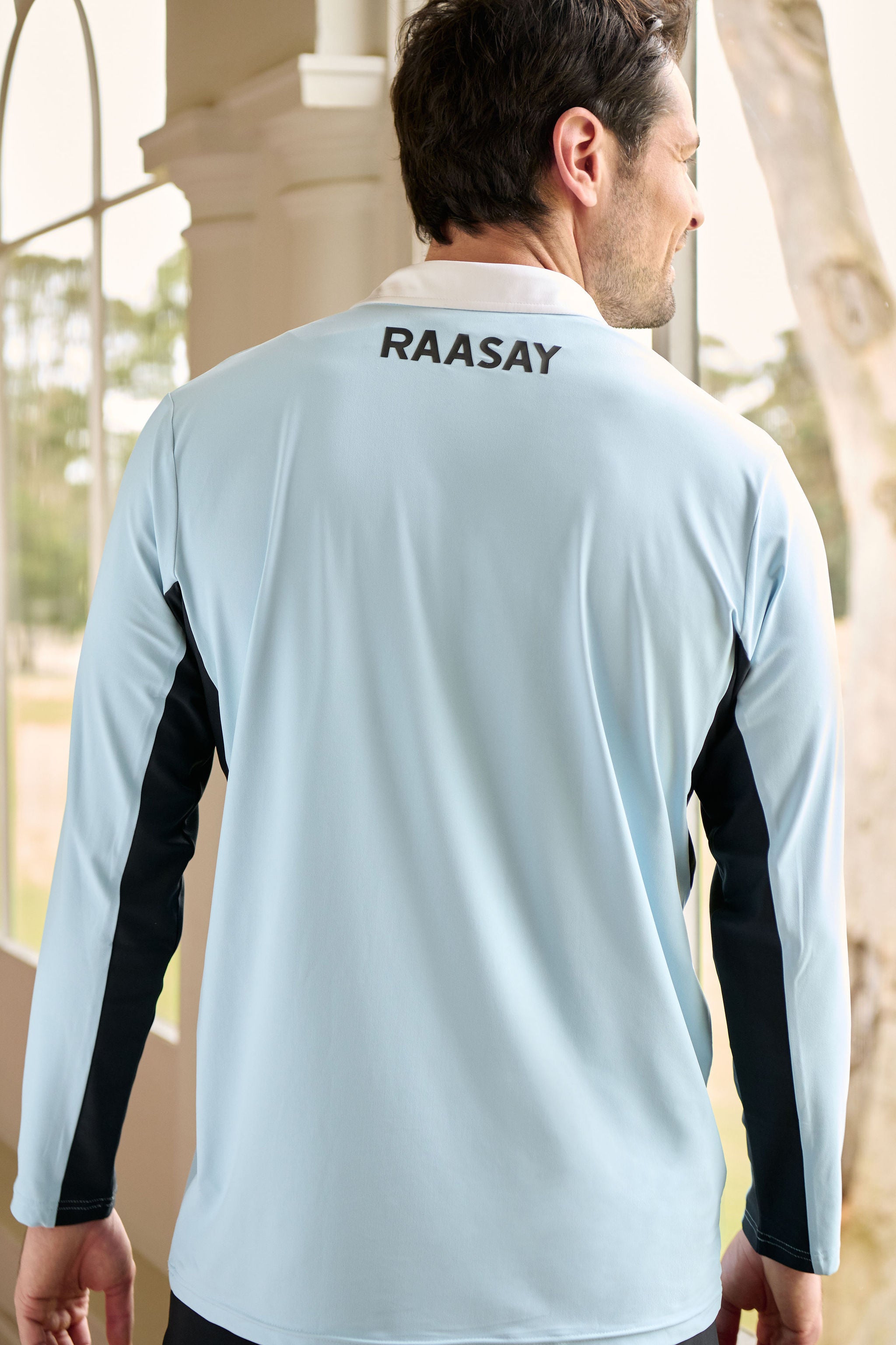 Contrast Collar Long Sleeve Top - White, Light Blue & Black