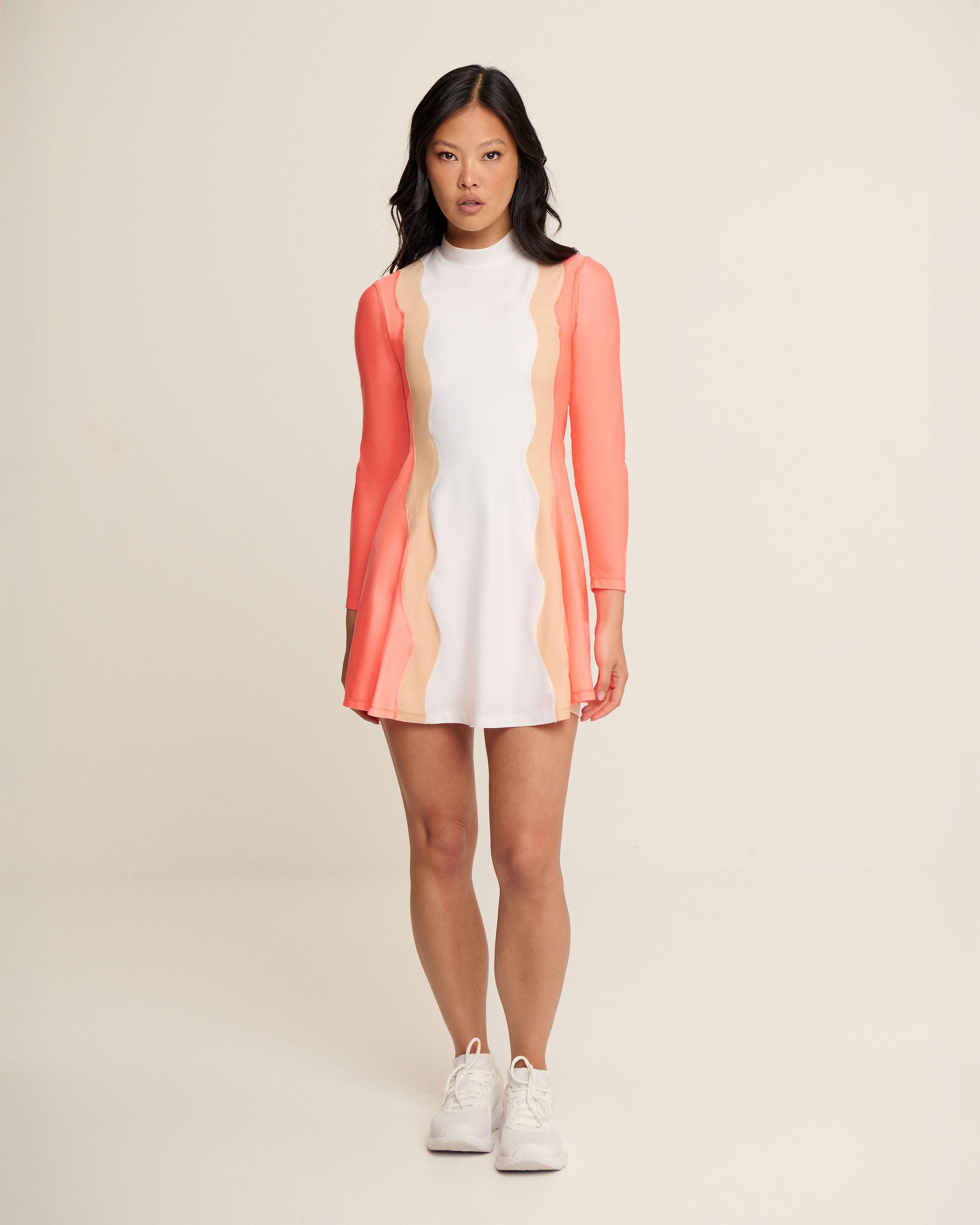 Centre Waves Dress - Orange, Cream & White