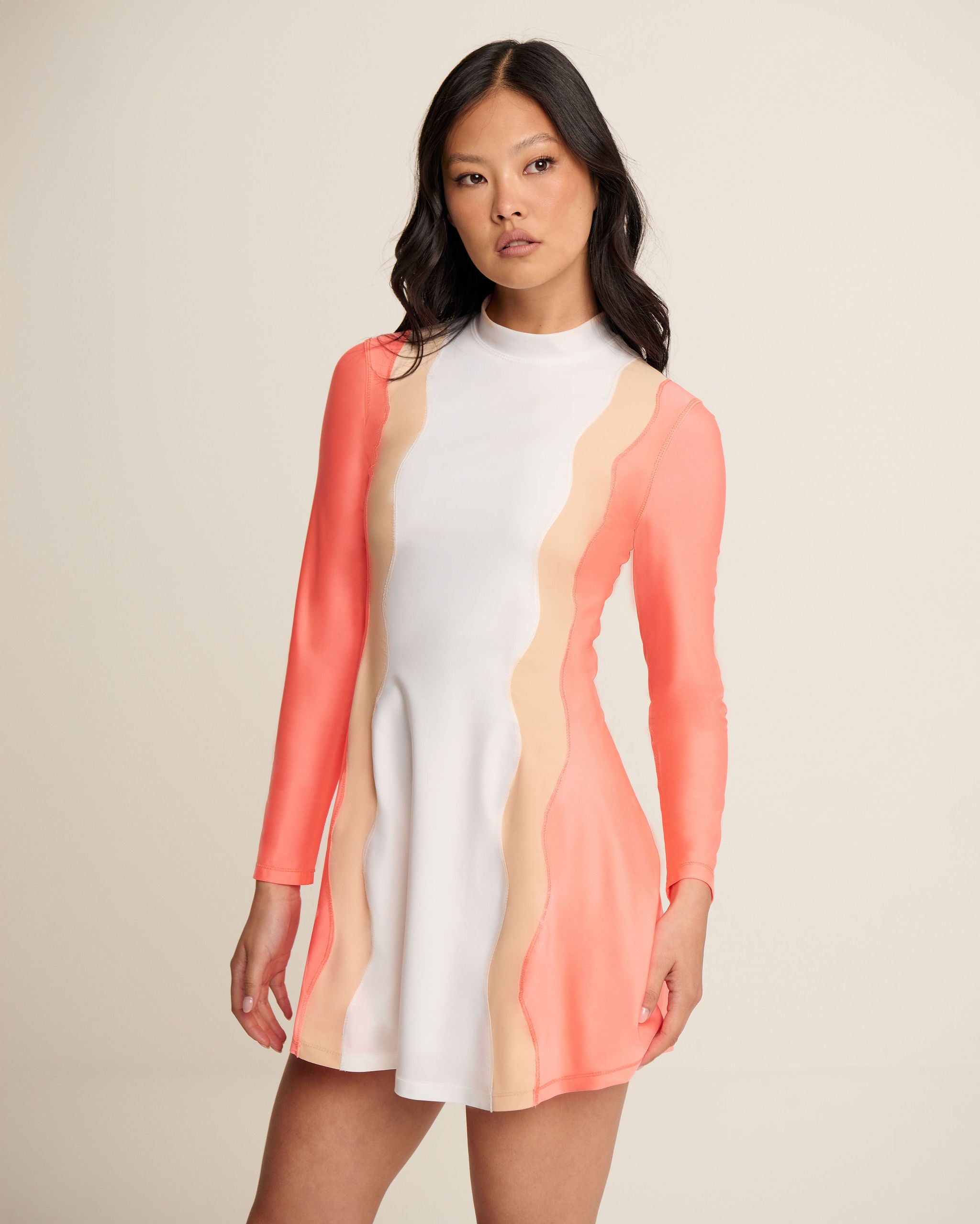 Centre Waves Dress - Orange, Cream & White