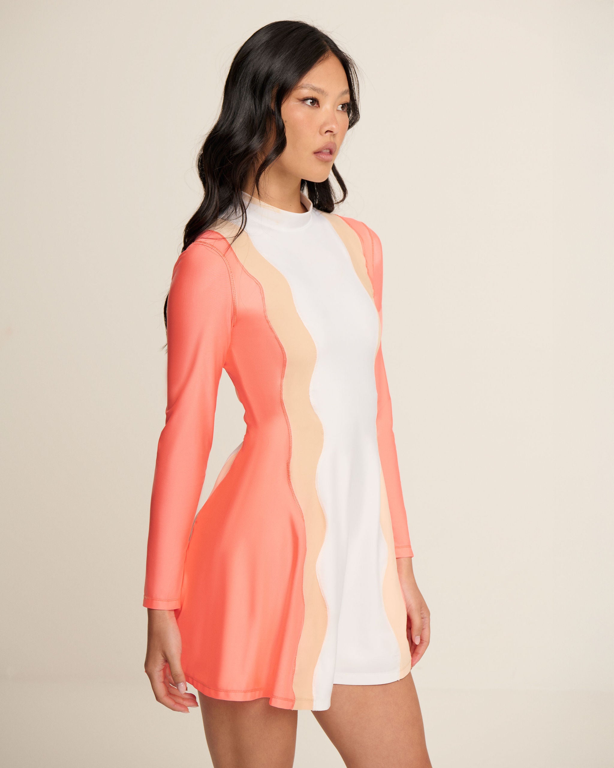 Centre Waves Dress - Orange, Cream & White