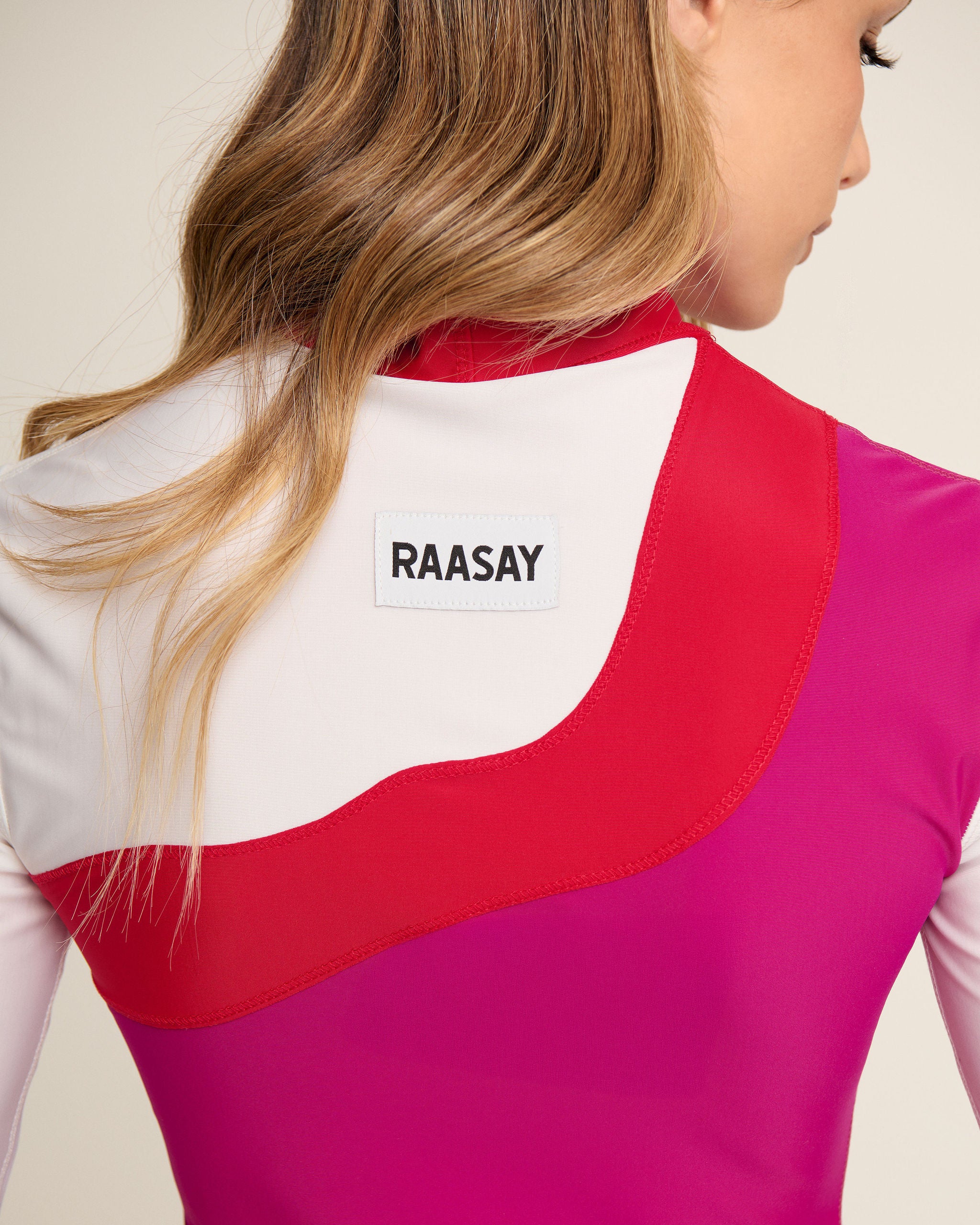 Asymmetrical Waves Dress - Magenta, White & Red