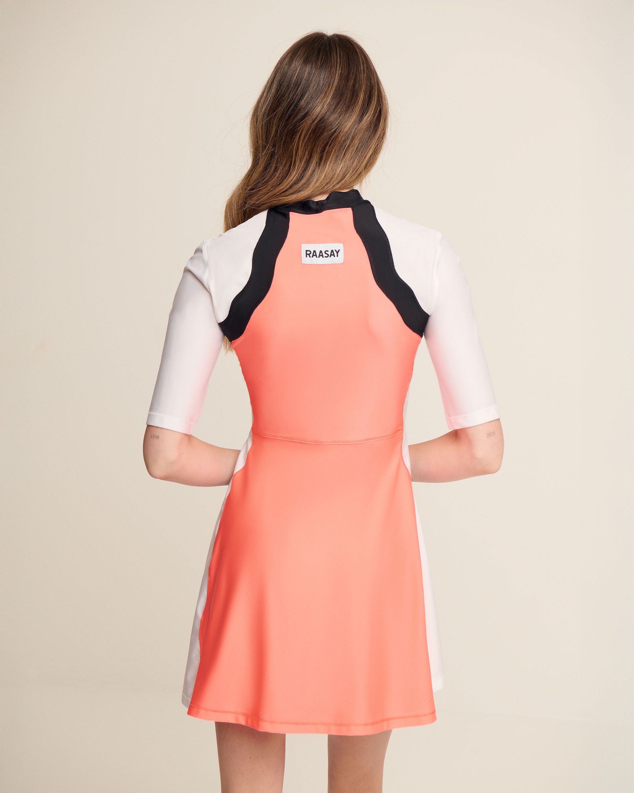 Side Waves Dress - Orange, White & Black