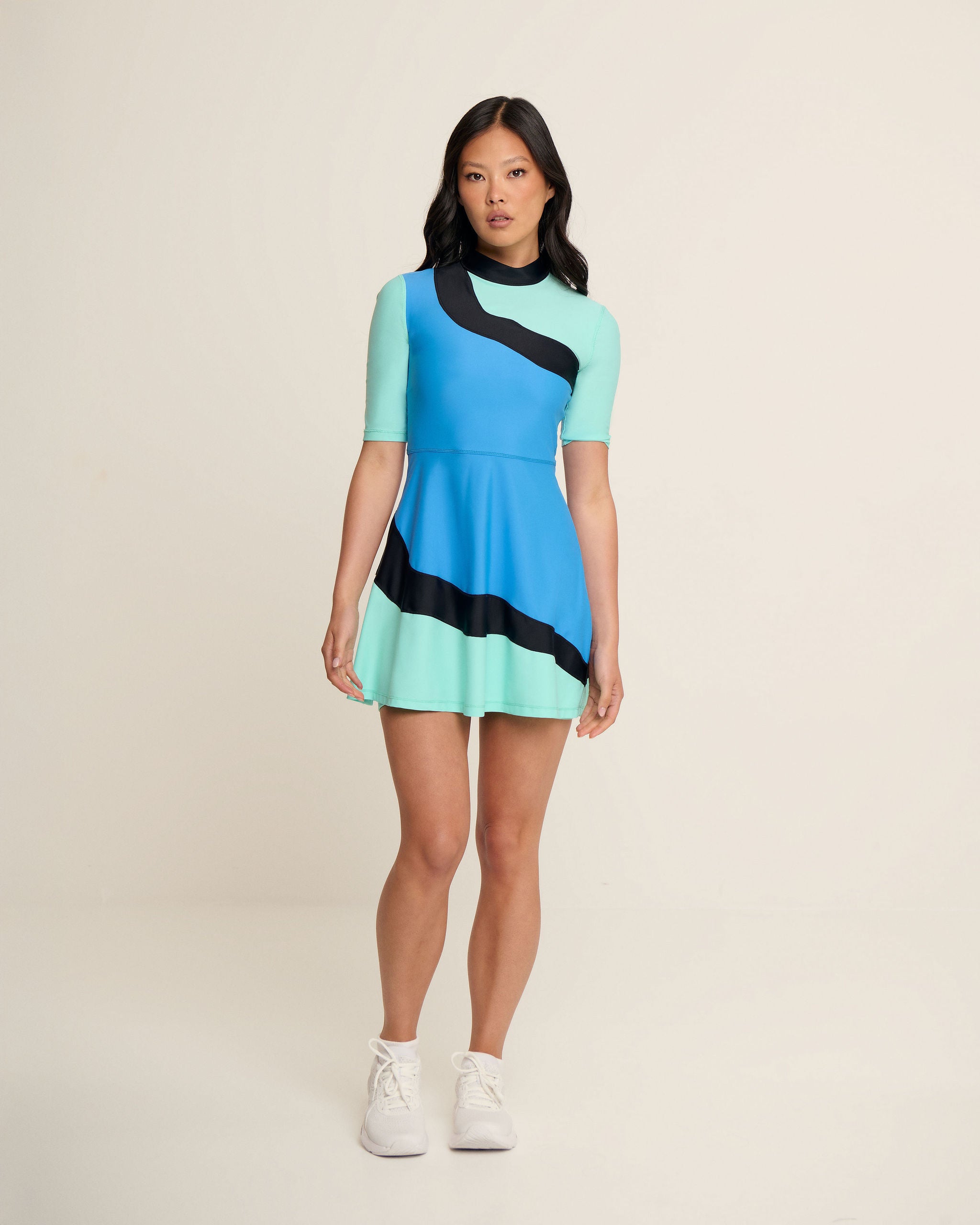 Asymmetrical Waves Dress - Blue, Aqua & Black