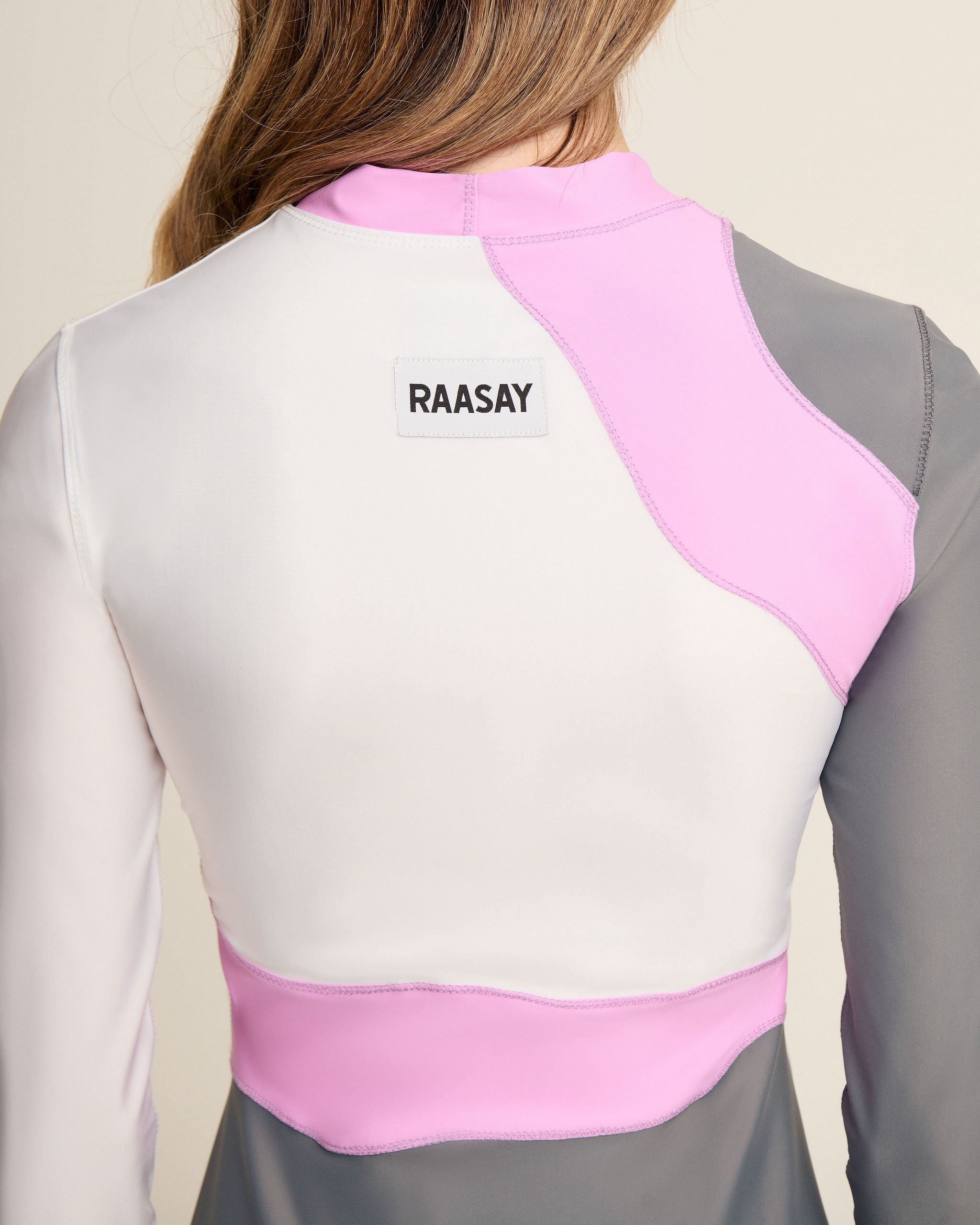 Front Back Waves Dress - White, Grey & Pink