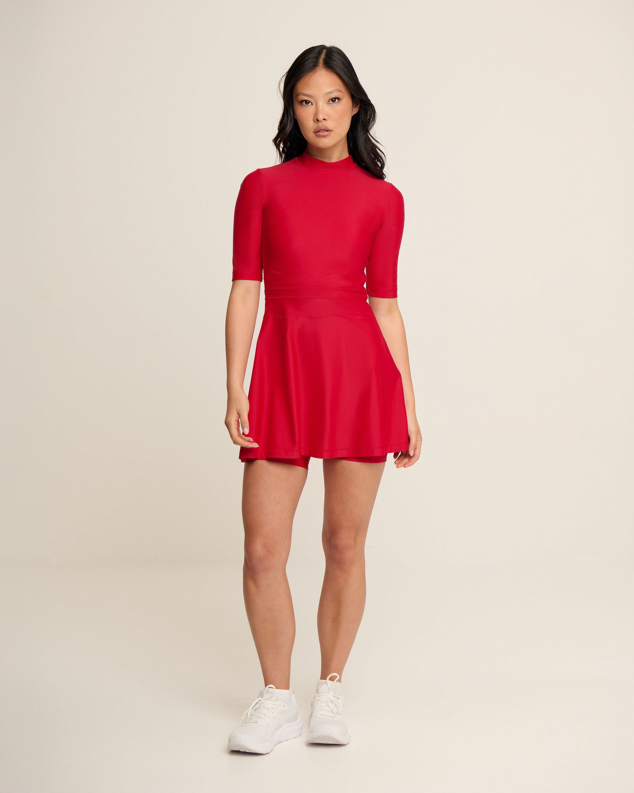 Waved Waist Dress - Red