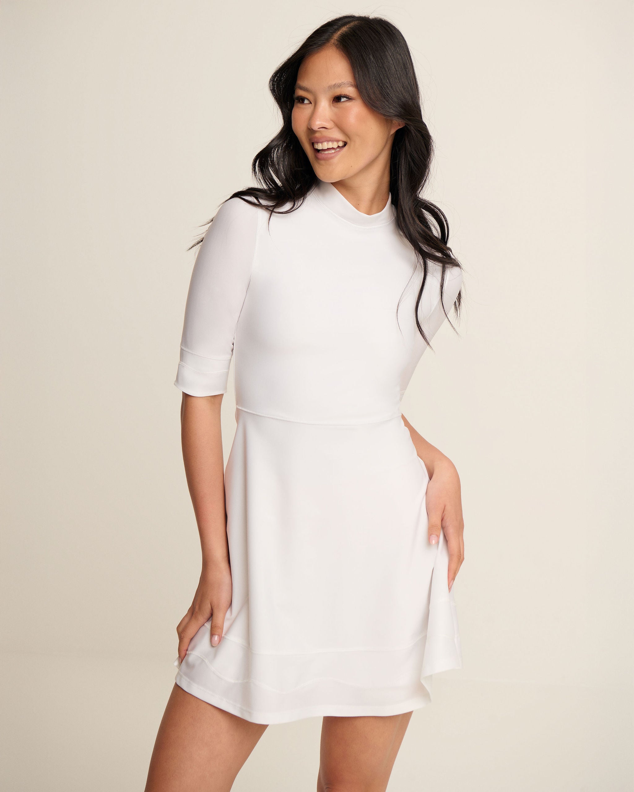 Waved Hem Dress - White