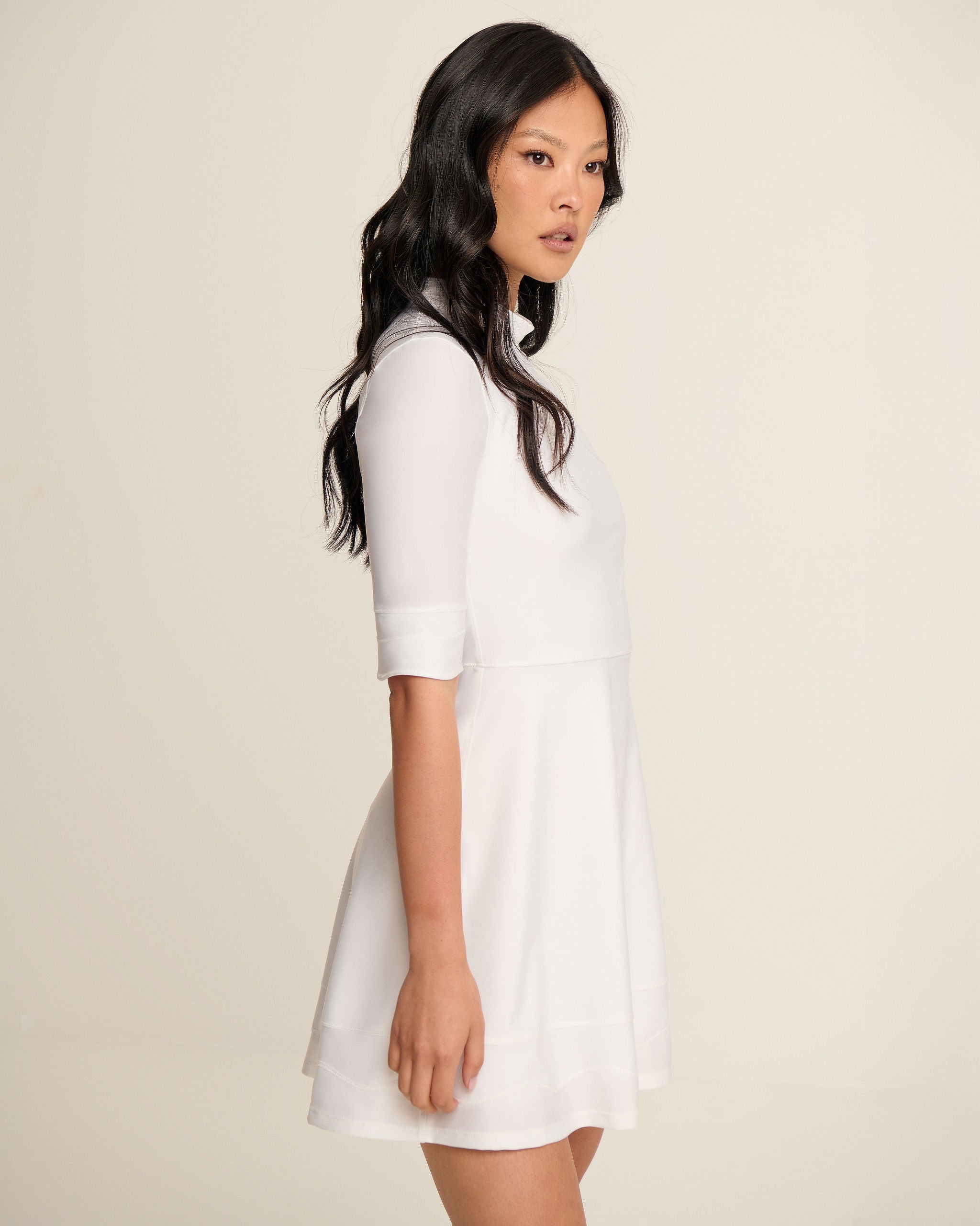 Waved Hem Dress - White