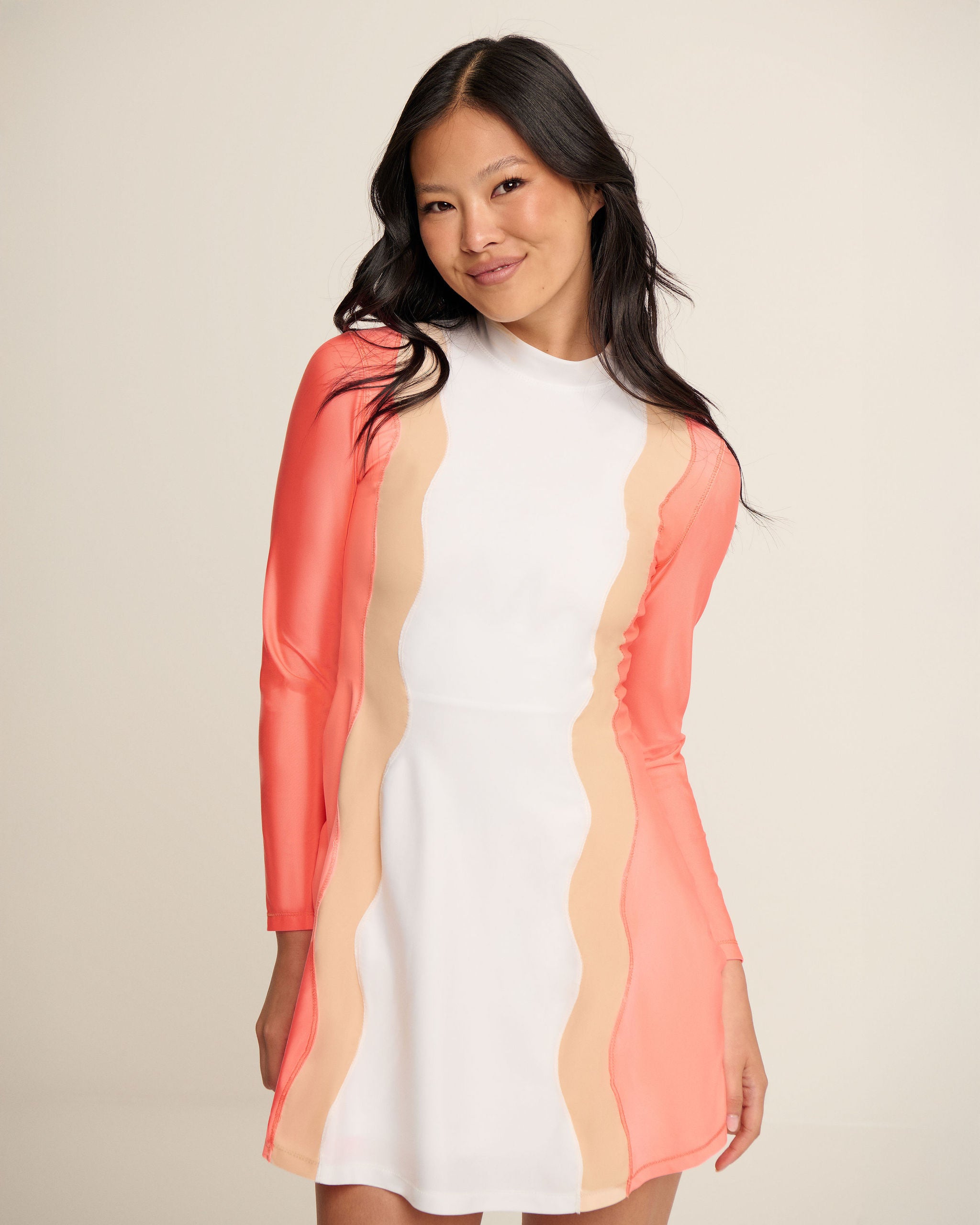 Centre Waves Dress - Orange, Cream & White